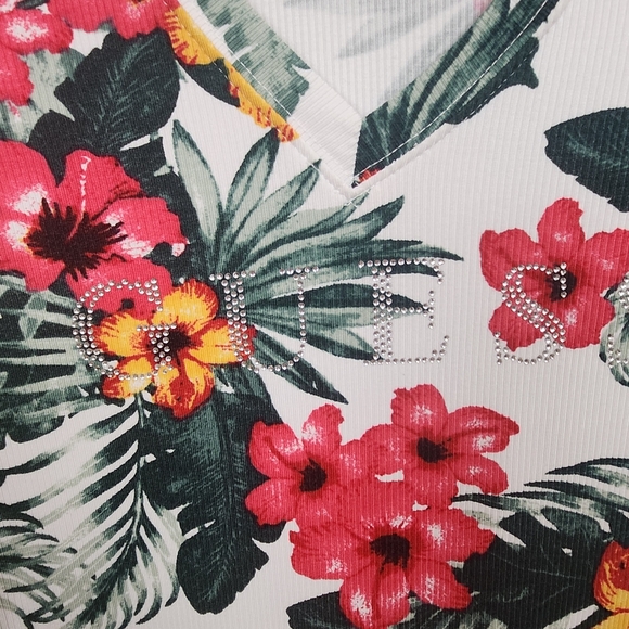 Guess Floral Ribbed Sequin Logo Stretch Knit Dress Medium (5192) - Picture 2 of 7